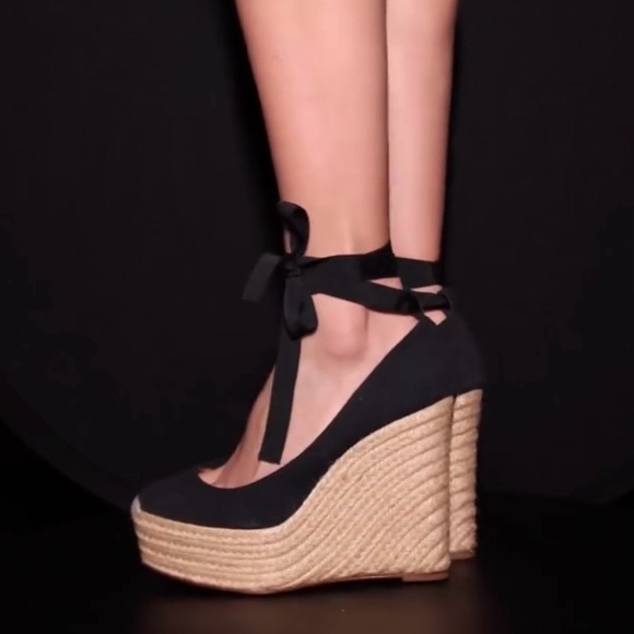AUTHENTIC LOUBOUTIN BLACK ESPADRILLE WEDGES - Picture 7 of 12